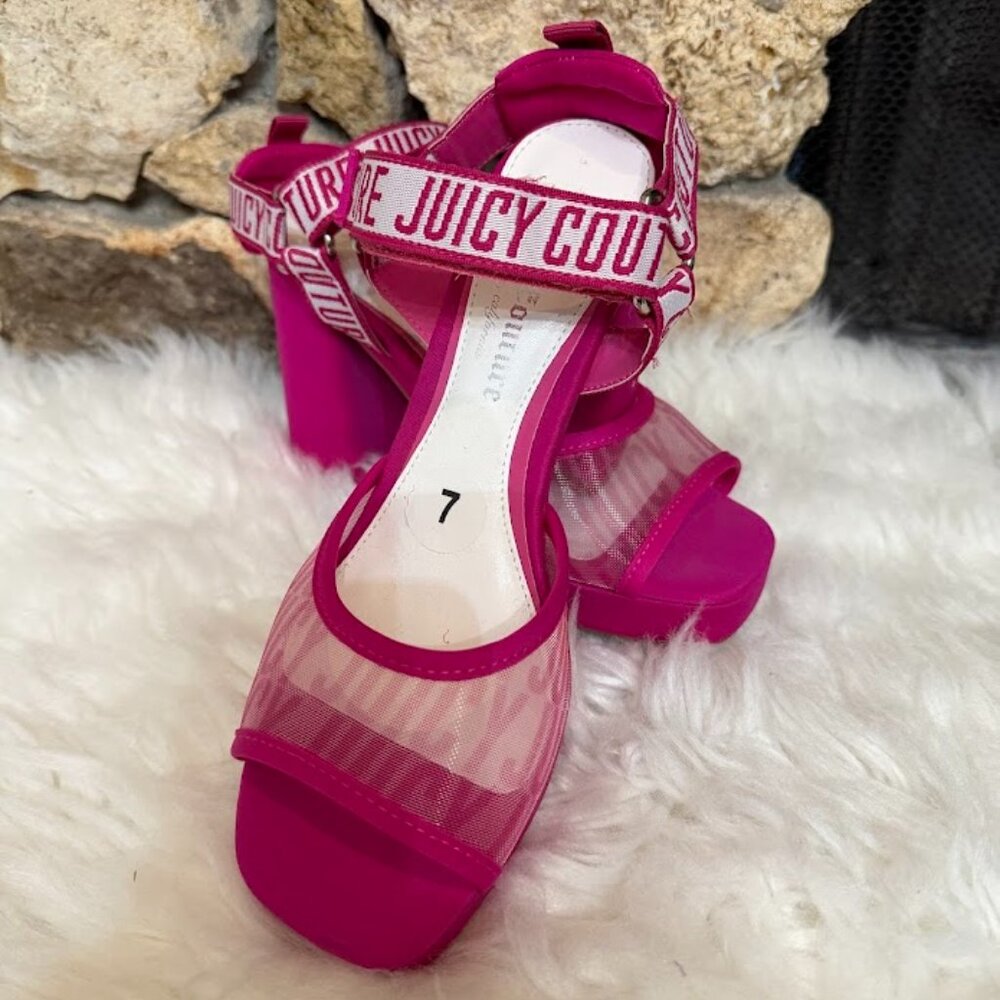 Juicy Couture Pink Mesh Block Heel Sandals Size 7